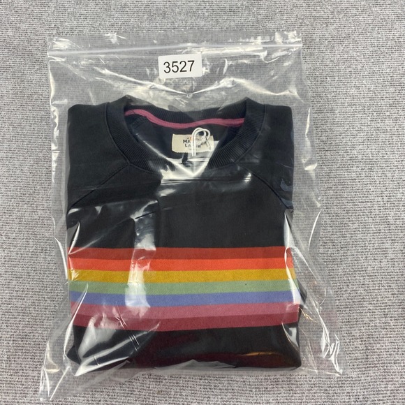 Marine Layer Anytime Sweatshirt Washed Black Rainbow Stripe Crewneck Small NWT - Picture 16 of 16